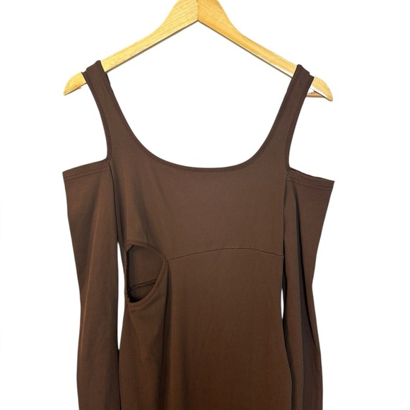 Bumpsuit The Sculpting Rib Long Sleeve Cut-Out Brown Maxi Dress M - Picture 7 of 12